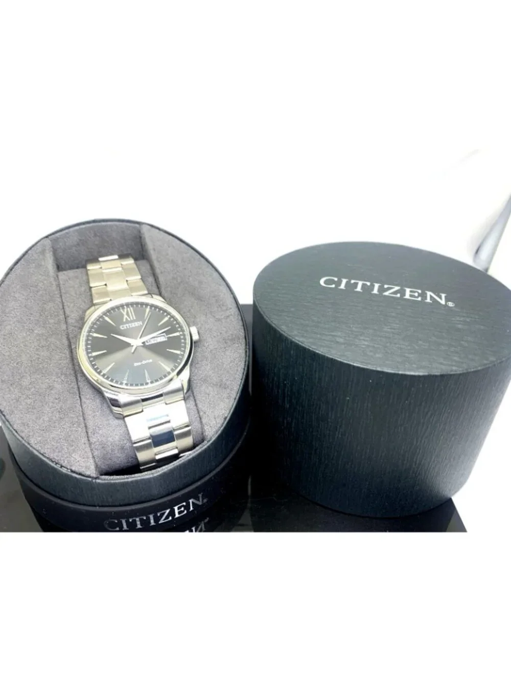 Citizen Men's Watch BM8551-54E Eco Drive Black Dial Day Date Silver Steel 42mm